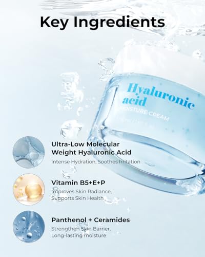 Hyaluronic Acid Moisturizer Cream with Vitamins - 100 Hour Hydration, Skin Barrier Repair