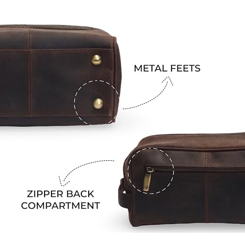 Steve Leather Toiletry Travel Pouch With Waterproof Linning, (DARK BROWN)