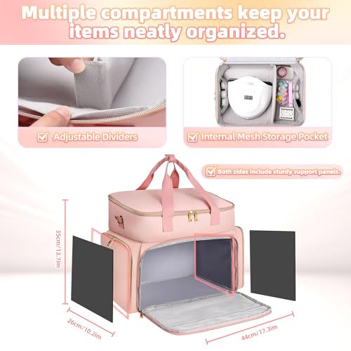 DERSTUEWE Pink Nail Polish Organizer Case Travel Bag with Hard Bottom & Adjustable Dividers
