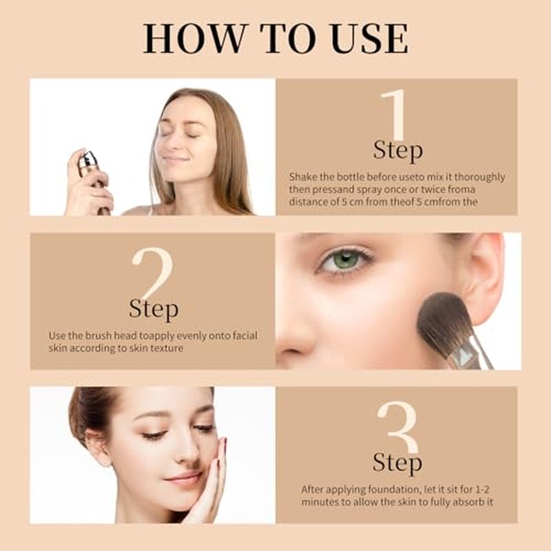 Magic Minerals Airbrush Foundation Spray,Air Brush Makeup Full Coverage Foundation for Mature Skin, Older Women and Teenagers,Long Lasting Lightweight Natural Makeup - 02 Beige