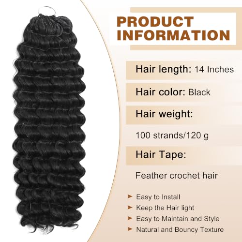 Nescorner Feather Crochet Hair 14 Inch Deep Wave 100 Strands for Black Women - 1B