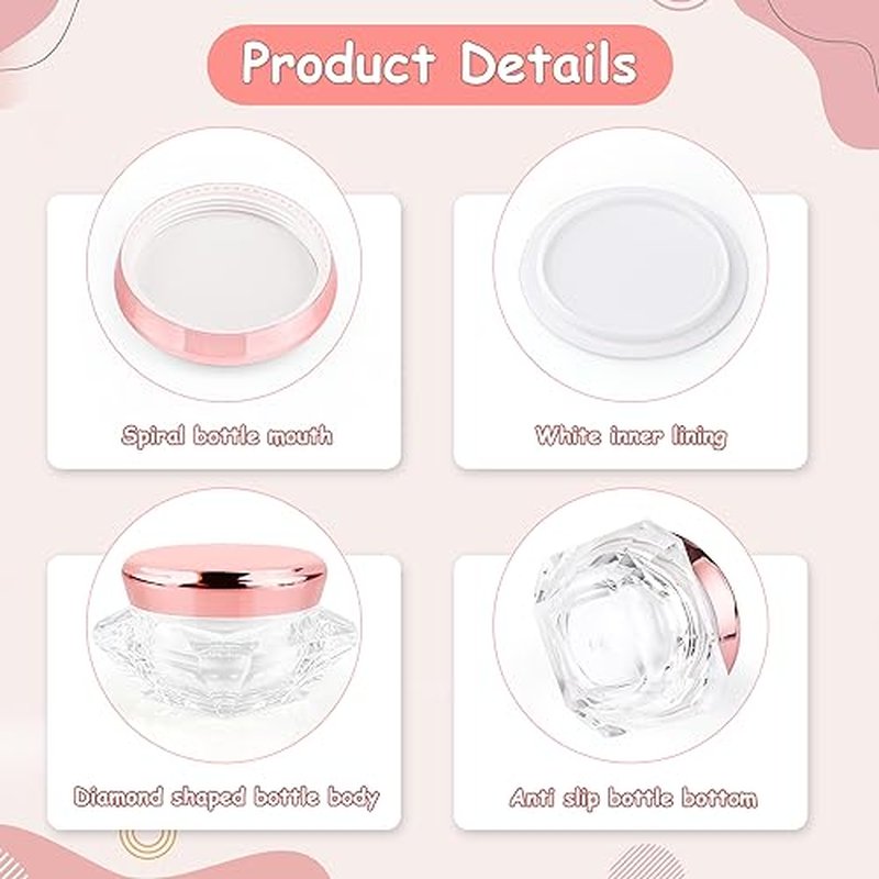 6pcs 30ml/1oz Empty Clear Plastic Diamond-shape Cream Jars with Pink Lid and White Inner Lining,Cosmetic Sample Pot Container,Scrub Storage Box,Makeup Bottles for Eye Shadow,Gel,Foundation