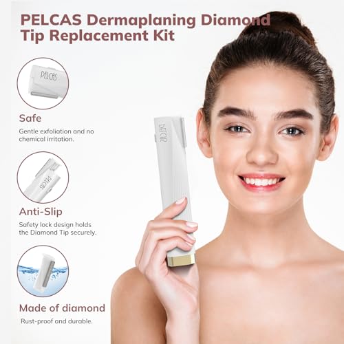 PELCAS Diamond Exfoliating Head Set, 4PCS Dermaplaning Replacement Head for Women Face, Painless Exfoliation & Dead Skin System at Home Only for PELCAS Dermaplaning Tool (BV18-712)-Device Not Included