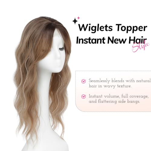 Light Brown Blonde Highlights Hair Topper 20 Inch Wavy Curly for Thinning Hair