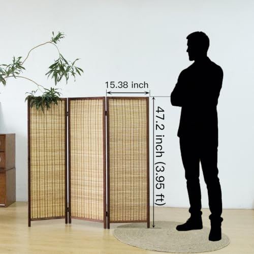 Brown 3-Panel Short Bamboo Room Divider Screen - Freestanding Privacy Partition
