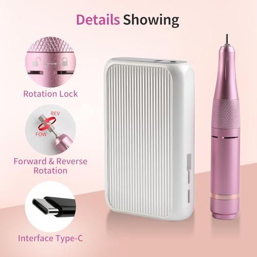 Electric Nail Drill Kit - Rechargeable 38,000RPM Manicure & Pedicure Tool - Purple