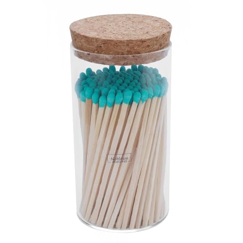 Colored Safety Matches | 4-Inch Long Matches in Glass Jar | Perfect for Lighting Candles | 150 PIECES | 10 CANDLES AND EXTRA EMPTY JAR GIFT (GREEN)