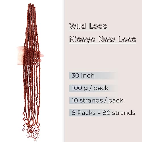 Niseyo Wild Locs 30 Inch Faux Locs Crochet Hair - 8 Packs Ginger Red
