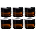 (6 Pack) 1 oz Amber Glass Thick Heavy Wall Balm Jar with Black Lids