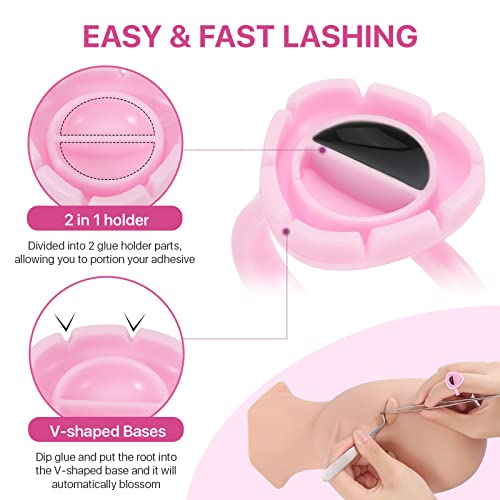 Pretty memory Eyelash Extension Kit,100 Glue Ring Holder | 100 Disposable Mascara Brushes Wands | 100 Pairs Under Eye Gel Pads | 2 Medical Tapes | 2 Tweezers| 1 Lash Mirror - Lash Extension Supplies