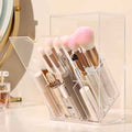 Acrylic Makeup Brush Holder with Slanted Flip-Top Lid - Clear Dustproof Cosmetic Make up Brush Organizer and Storage Box - Large Capacity 17-Slots Container for Vanity Brushes (Transparent)