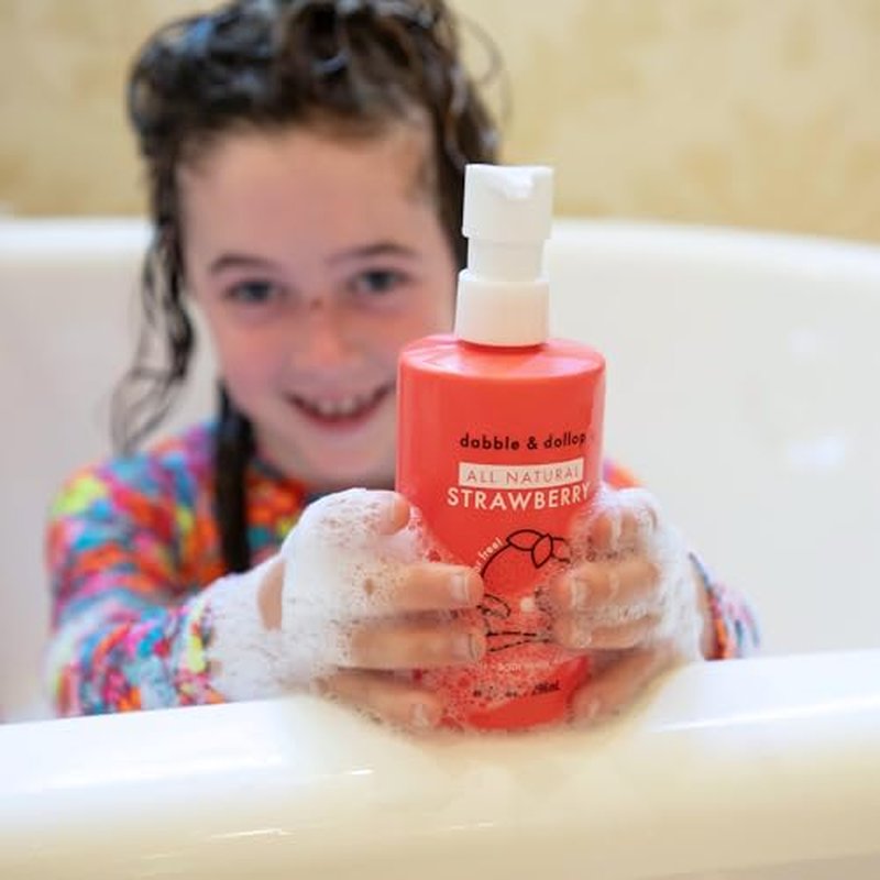 Dabble & Dollop All Natural Strawberry 3-in-1 Body Wash, Shampoo & Bubble Bath for Kids ? Tear-Free, Gentle, Hypoallergenic, Vegan, No Parabens or Sulfates (10 fl oz, Pack of 2)