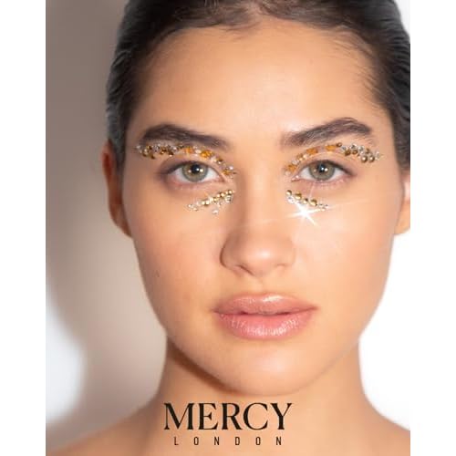 Eye Dazzle Gold Face Jewels by Mercy London Eye Liner Crystal Costume Accessories Face Gems Jewels All In One Halloween Headpiece Stick On