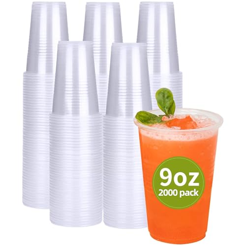 9 oz Disposable Plastic Cups Bulk Pack - Clear Party Cups for Weddings & Events (2000 Count)