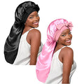 YANIBEST Large Black & Pink Silk Feeling Sleep Bonnet for Long Hair & Braids