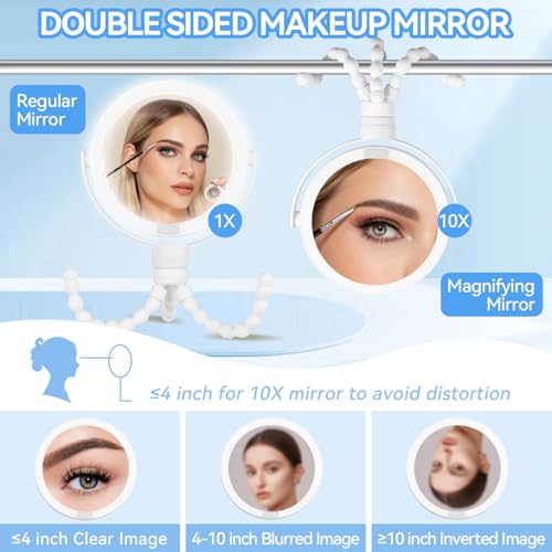 KOOKIN White 1X/10X Magnifying LED Travel Makeup Mirror with Light & Detachable Tripod