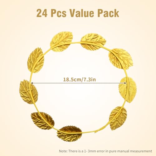 24 Pcs Gold Laurel Crown Wreath Headpiece - Roman Style Hair Accessories for Cosplay, Weddings, Parties