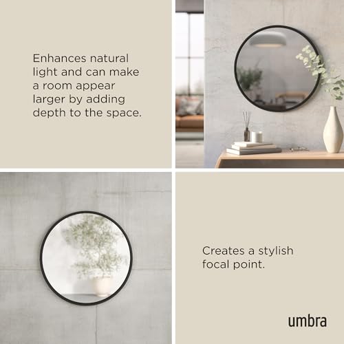 Round Wall Mirror with Rubber Frame - 24 Inch Black Modern Bathroom Decor Variation of Black / 24" x 24"