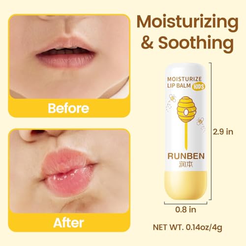 RUNBEN 3 Pack Kids Lip Balm Set - Safe, Non-Toxic Baby Lip Care, Moisturizing & Gentle