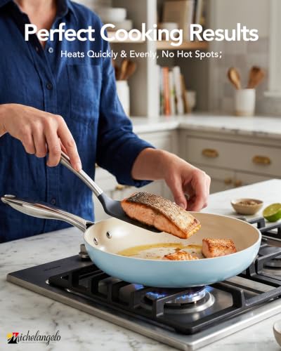 Non-Stick Ceramic Cookware Set with Titanium Infused Coating - 8 Pieces, Blue - Induction & Oven Safe