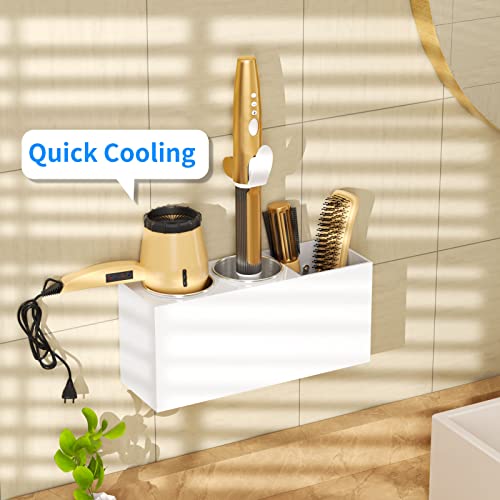 Wall Mount Hair Tool Organizer with Hair Dryer Holder - White