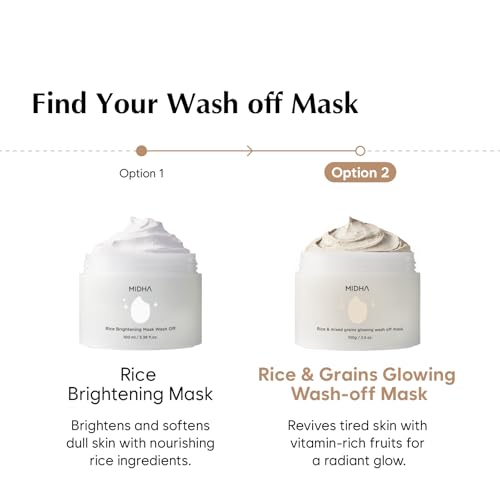 MIDHA Rice & Mixed Grains Glow Off Mask - Exfoliating Nourishing Skin Care, 3.5oz