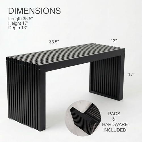 SWEVEN Waterfall Black Bamboo Bench 36in | Narrow Entryway Dining Outdoor