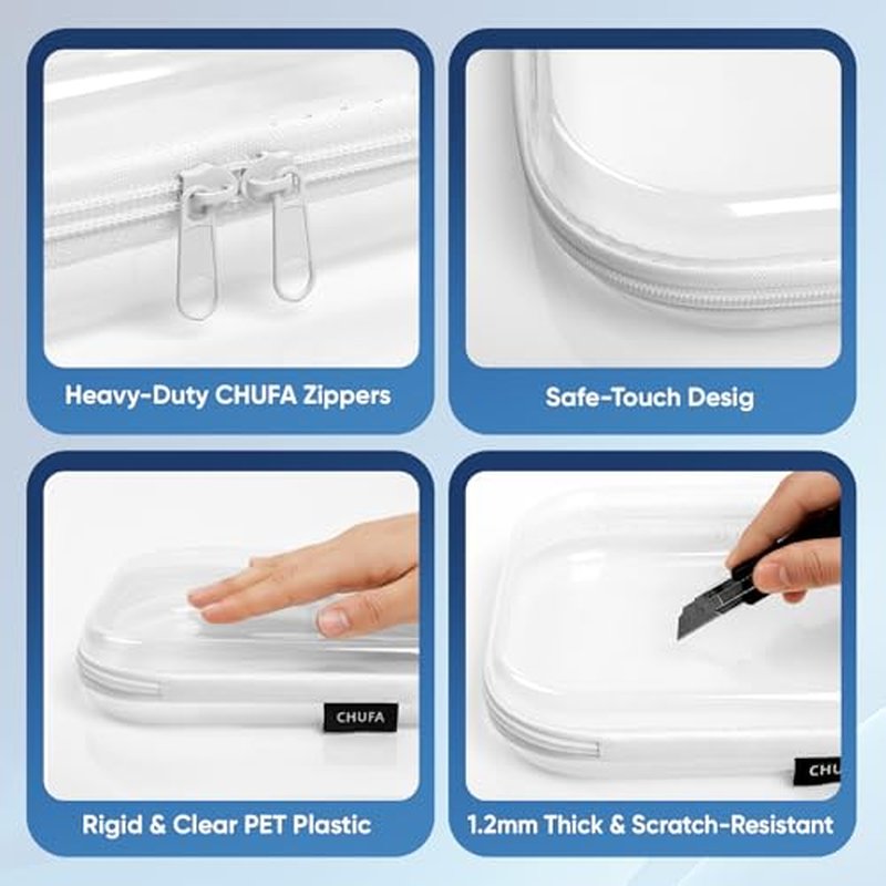 6 Pack Clear Hard Shell Zipper Case, See-Through Hard Plastic Organizer Pouches for Travel ? Toiletries, Makeup, Electronics & Pencils, Crush-Resistant Storage, 3 Sizes (2 Small/2 Medium/2 Large)