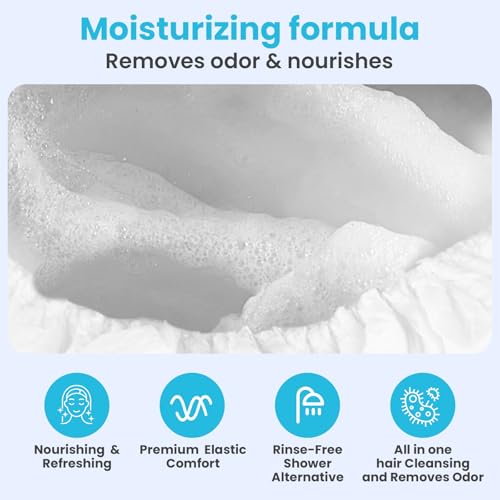 Drench Shampoo Caps No Rinse - Waterless Shampoo Cap and Conditioner - Dry Hair Wash Caps for Elderly or Bedridden - Contains Aloe Vera, Vitamin E and Provitamin B5-6 Counts