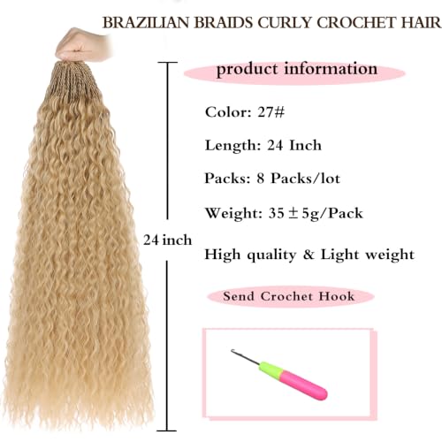 24 Inch Micro Curly Crochet Hair Extensions - Honey Blonde, 8 Packs, Variation 27#