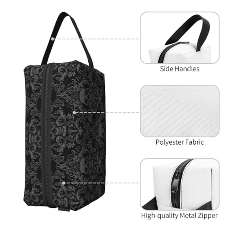 Gothic Skull Black Flower Halloween Cosmetic Bag for Women, Large Capacity Travel Makeup Pouch Portable Waterproof Toiletries Accessories Organizer