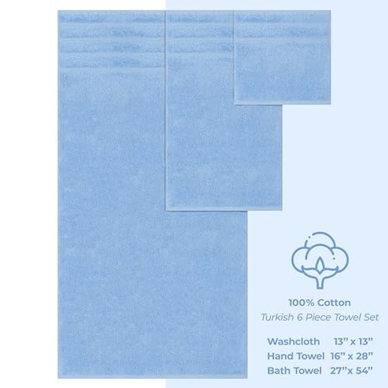 American Soft Linen Luxury 6 Piece Towel Set, 2 Bath Towels 2 Hand Towel 2 Washcloths, 600 GSM 100% Cotton Turkish Towels for Bathroom, Sky Blue Towel Sets