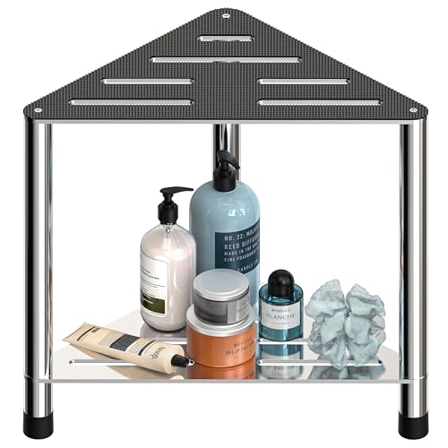 Stainless Steel Large Shower Stool for Inside Shower, 15.4'' H Shower Foot Rest, Corner Shower Stool with Storage Shelf, Shower Step for Shaving Legs, Bathroom Corner Shower Bench, Silver