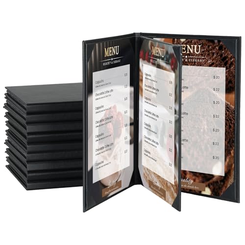 AMGSH 4 View Black Menu Covers 8.5 x 11 Inches - 10 Pack for Restaurants & Cafes