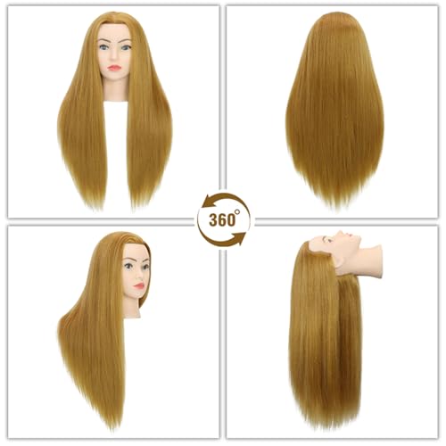 28-Inch Mannequin Head with Human Hair, Light Brown YZ27#, Salon Practice, Clamp Stand & Tools