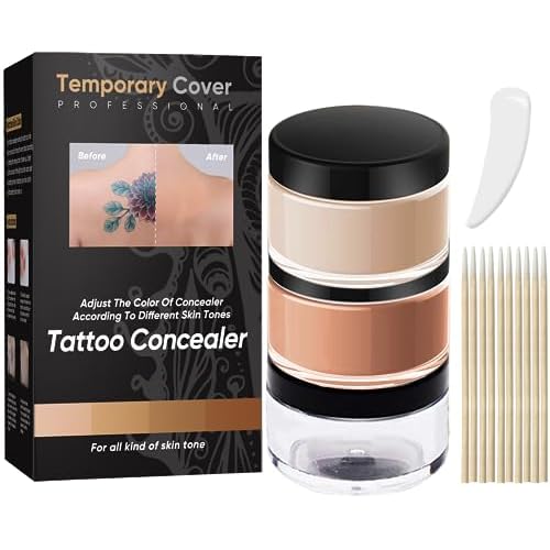 Tattoo Cover Up Makeup Waterproof, Professional Tattoo Cover Up Makeup - Waterproof & Sweatproof 2-Color Concealer, Full Coverage for Scars, Vitiligo, Dark Spots, Transfer-Resistant