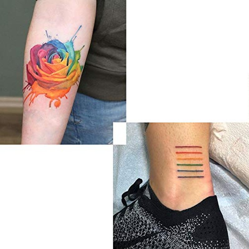 140PCS Colorful Temporary Tattoos - Rainbow Lips Butterfly Rose Heart Tattoo Body Stickers - Rainbow Pride Tattoos Pride Equality Parades Celebrations (9 Sheets)