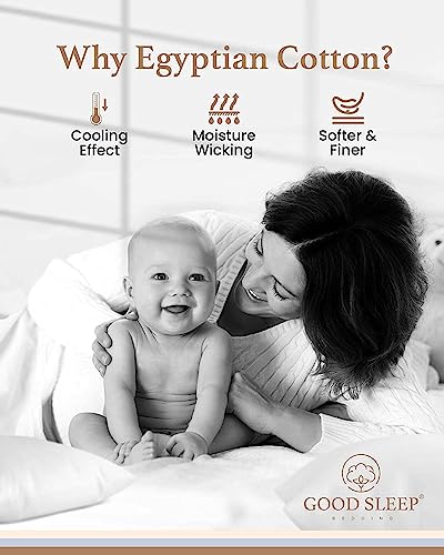 King Size Egyptian Cotton Bed Sheets Set - White, 4 Piece, Deep Pocket