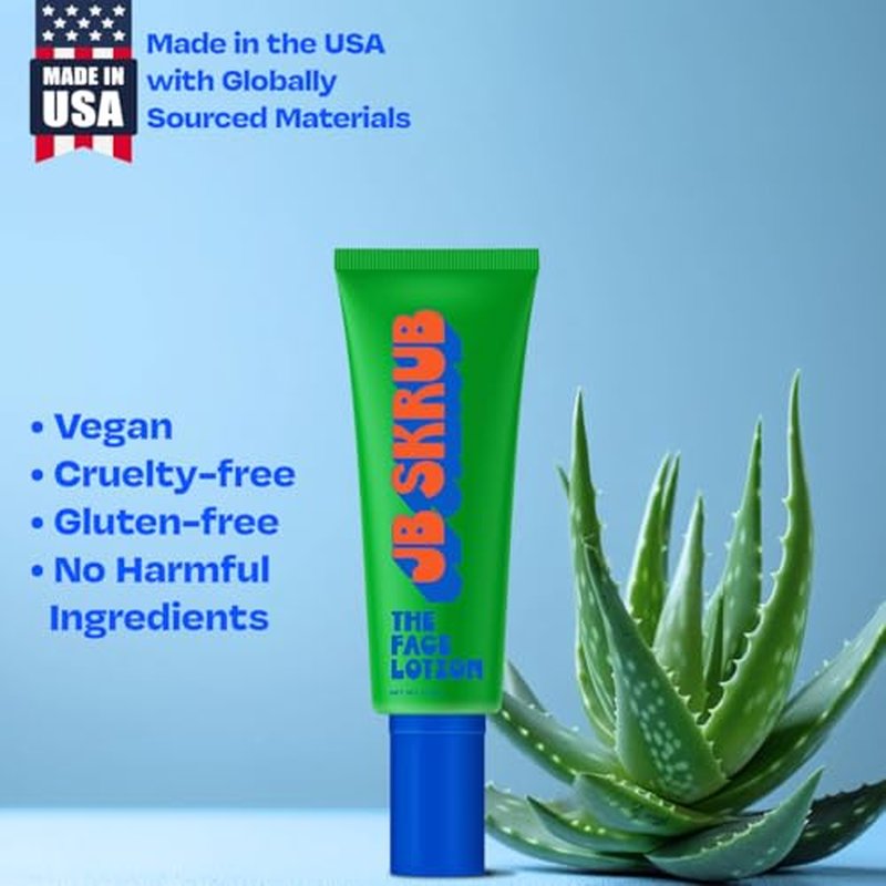 JB SKRUB The Face Lotion - Hydrating Skin Care for Kids and Teens, Acne Face Moisturizer, Fast-Absorbing & Oil-Control, Blue Light Protection, Vegan & Cruelty-Free, 1.7 oz