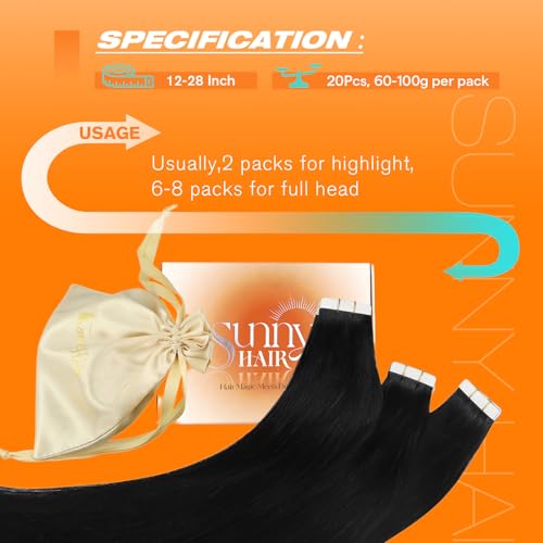 Sunny Hair Tape-in Hair Extensions - 12 Inch Jet Black, 10pcs, 22.# 1 Variation