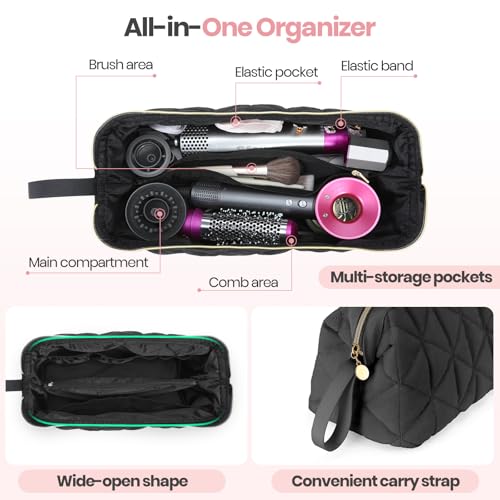 Hair Tools Travel Bag with Separate Heat Resistant Mat, Large Portable Organizer Bag for Women to Store Hair Dryers, Flat Irons, Curling Irons, Straighteners & Hair Accessories, Black