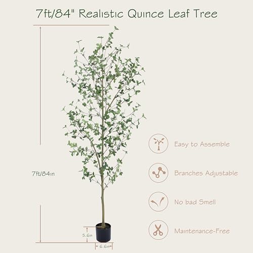 7ft Faux Quince Leaf Tree with Realistic Trunks - Artificial Garden & Home Decor