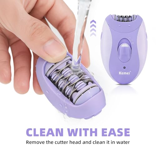 KEMEI KM-6037 4-in-1 Epilator for Face, Legs, Arms (Purple) – Head Replacement, USB Rechargeable