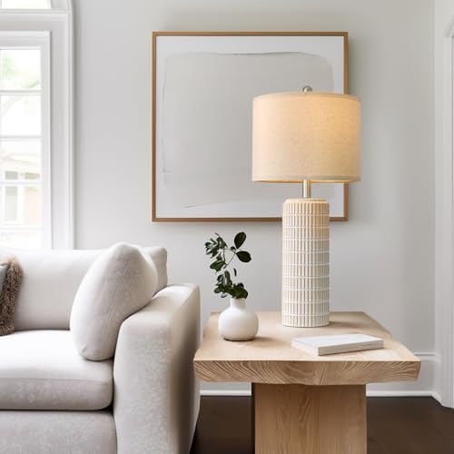 Tall Ceramic Table Lamps Set of 2 - White and Gold Modern Bedside Lamps for Living Room & Nightstand