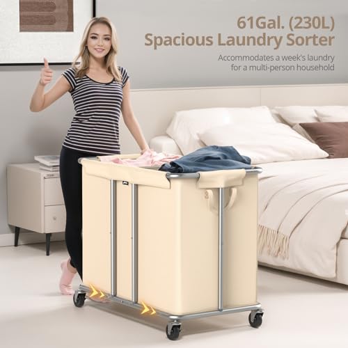 Hodonas 2-Section Rolling Laundry Hamper Beige 31.5"L x 15.75"W x 30.7"H