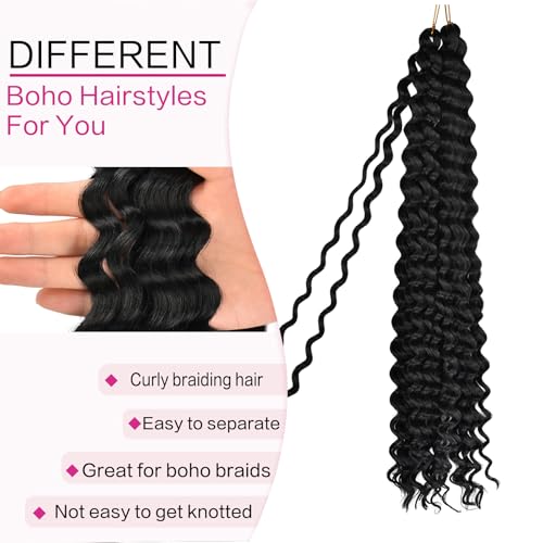 FEILIMEI 22 Inch Ocean Wave Crochet Hair - Synthetic Curly Braiding Hair, Pack of 9, #1B