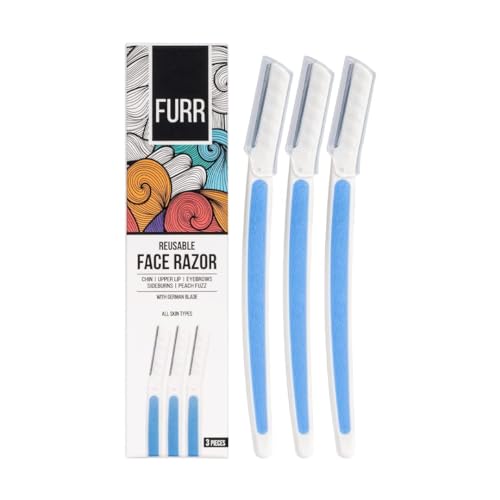 FURR Reusable Facial Razor for Women, German Blades ? Pack of 3 | For Eyebrows, Upper Lip, Forehead, Chin & Sideburns | Includes Storage Sleeve