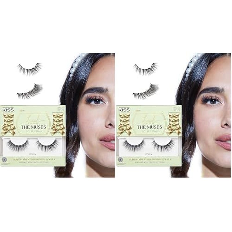 KISS Lash Couture The Muses False Eyelashes, Legacy, Faux Silk | 12 mm | Handmade | Contact Lens Friendly | Pack of 2