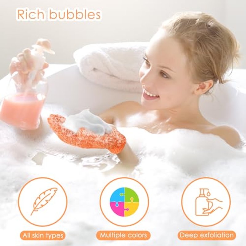 100 Pcs Exfoliating Gloves Bulk for Shower Body Double Sided Gloves Exfoliating Bath Mitt with Hanging Loop Bath for Women Men Bathing Skin Scrubber Accessories Beauty Spa (Multicolor)