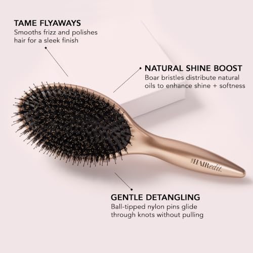 The Hair Edit Finish & Shine Boar Bristle Hair Brush - Gold, Regular
